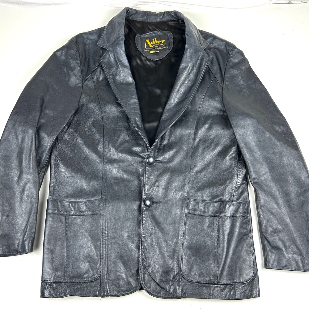 Vintage Adler Authentic Genuine Black Leather Lined Jacket 42